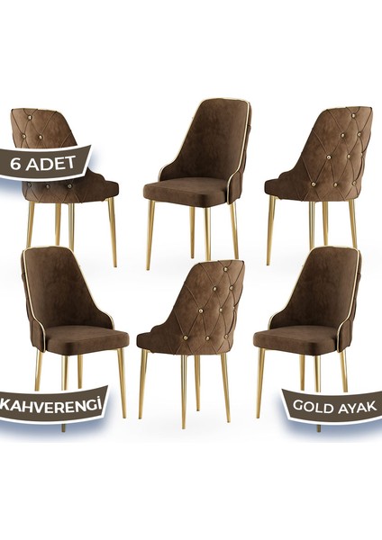 Concept Krax Serisi Babyface Kumaş Yemek Odası Sandalyesi Gold Metal Ayak 6 Adet Sandalye