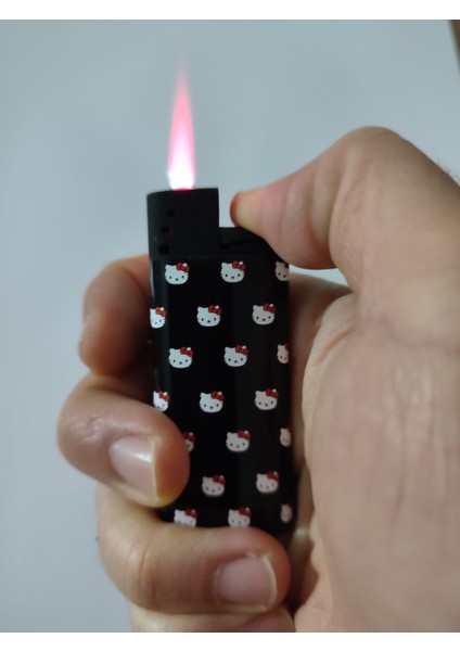 Hello Kitty Siyah Jet Pembe Alev Gazlı Çakmak ( Rüzgarda Sönmez)
