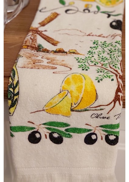 5'li Saçaklı Pamuklu 40X60 cm %100 Pamuk Baskılı Havlu Seti El Yüz Mutfak Havlusu Yumuşak Desenli Su Emici Set