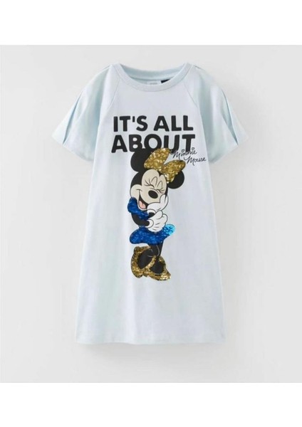 Önü Pullu Minnie Kız Çocuk Elbise