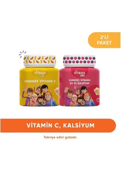 2'li Paket Vitago Kids Gummies Vitamin C+D3 Kalsiyum