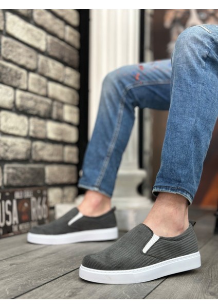 BA0339 Bağcıksız Kadife Gri Beyaz Taban Günlük Erkek Ayakkabı fiyatları