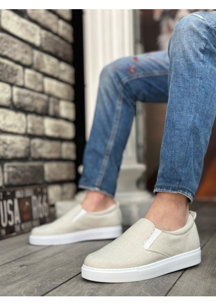 BA0339 Bağcıksız Keten Krem Beyaz Taban Günlük Erkek Ayakkabı fiyatları