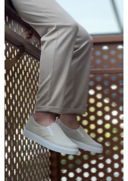 BA0339 Bağcıksız Keten Krem Beyaz Taban Günlük Erkek Ayakkabı fırsatları