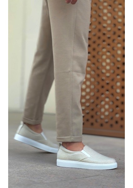 BA0339 Bağcıksız Keten Krem Beyaz Taban Günlük Erkek Ayakkabı indirimleri