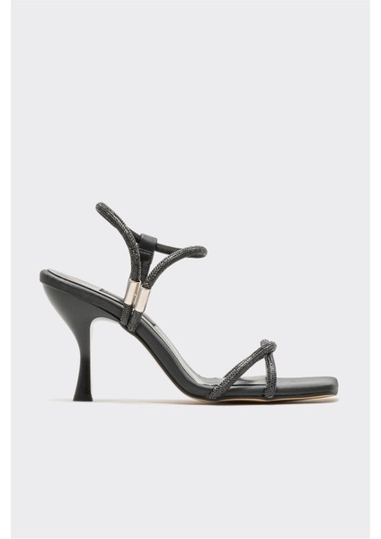 Siyah Kadın Topuklu Sandalet