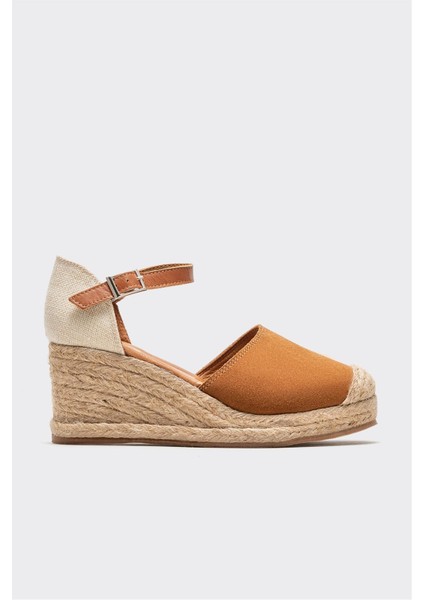 Taba Deri Kadın Dolgu Topuk Ayakkabı