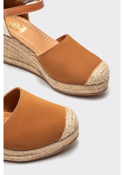 Taba Deri Kadın Dolgu Topuk Ayakkabı modelleri