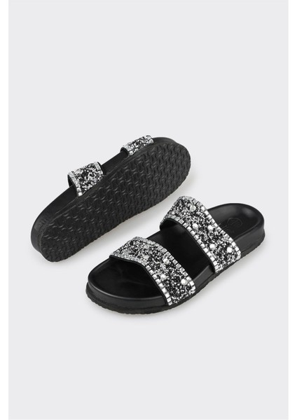 Siyah Deri Kadın Terlik modelleri