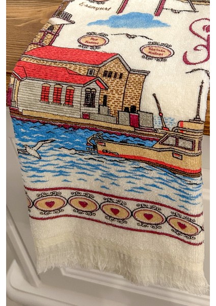 3'lü Saçaklı Pamuklu 40X60 cm %100 Pamuk Baskılı Havlu Seti El Yüz Mutfak Havlusu Yumuşak Desenli Su Emici Set