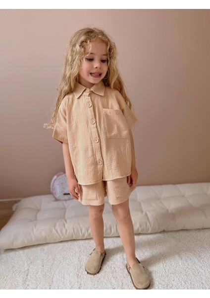 Yigit Butik Müslin Kumaş Şortlu Kız Çocuk Takım
