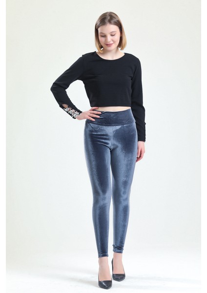 Yanları Taş Detaylı Kadife Tayt | TYT33266 Grı fırsatları