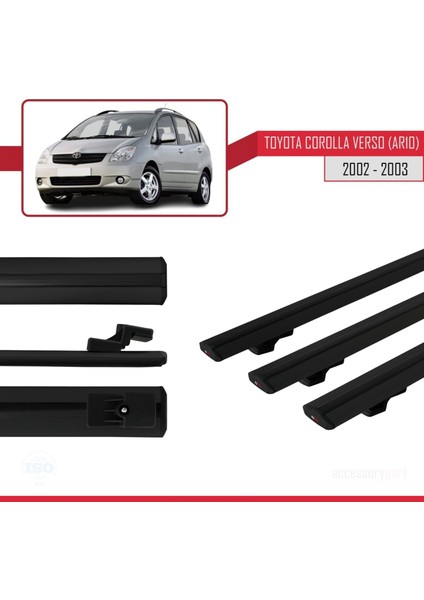 Toyota Corolla Verso (AR10) 2002-2003 Arası ile Uyumlu Basic Model Ara Atkı Tavan Barı Siyah 3 Adet