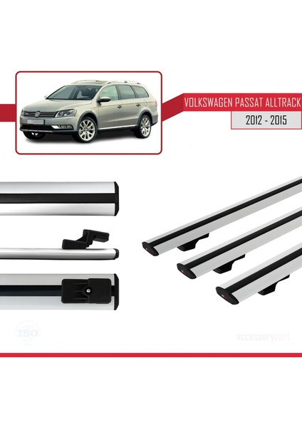Volkswagen Passat Alltrack (B7) 2012-2015 Arası ile Uyumlu Basic Model Ara Atkı Tavan Barı Gri 3 Adet modelleri