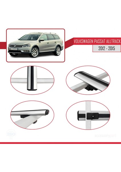 Volkswagen Passat Alltrack (B7) 2012-2015 Arası ile Uyumlu Basic Model Ara Atkı Tavan Barı Gri 3 Adet fırsatları