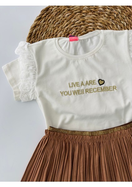 Süet Pileli Etekli Kız Çocuk takım - Kahverengi fiyatları