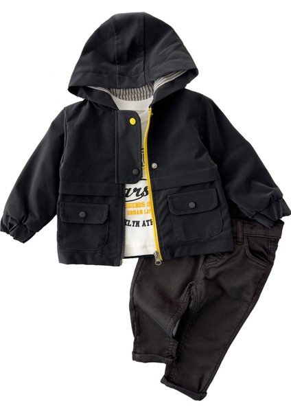 Çift Renkli Fermuarlı Deri Montlu Erkek çocuk 3 Lü - Siyah fiyatları