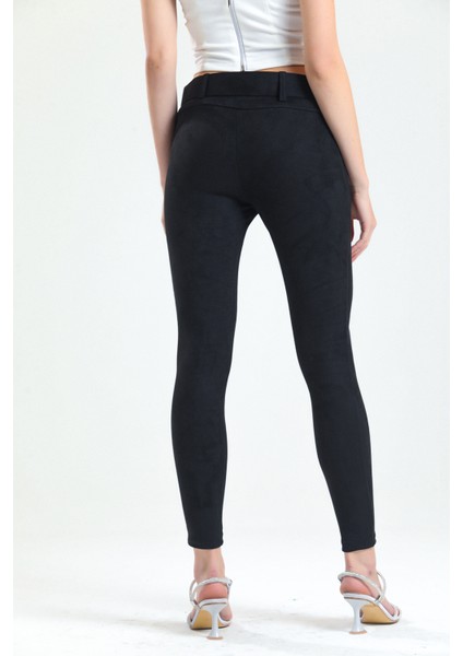 Kemerli Dar Paça Süet Tayt| TYT32569 Siyah indirimleri