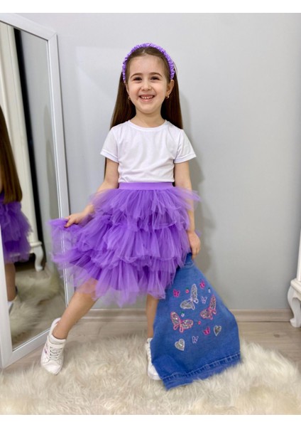 Tütü Etekli Kelebek Işlemeli Kız Çocuk Ceketli takım - Mor modelleri