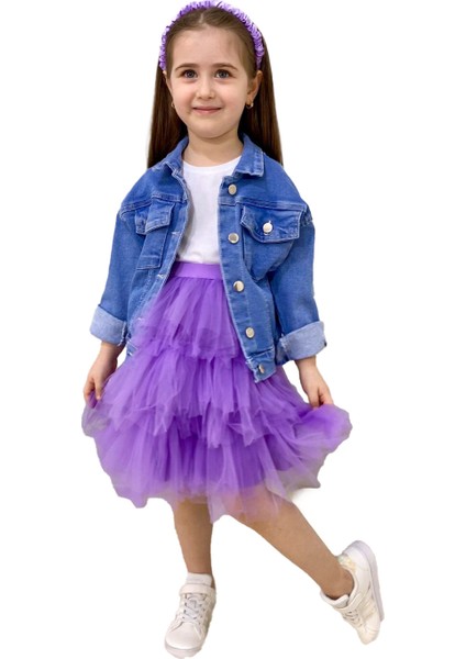 Tütü Etekli Kelebek Işlemeli Kız Çocuk Ceketli takım - Mor fırsatları