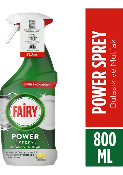 Power Sprey, 3’ü 1 arada, Bulaşıklarınız Ve Mutfağınız Için Zahmetsiz Temizlik Ve Parlaklık, Limon Kokulu, 800ml