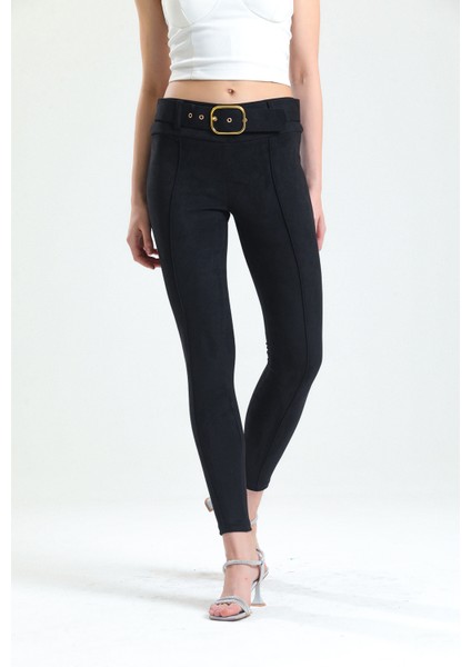 Kemerli Dar Paça Süet Tayt| TYT32569 Siyah fırsatları