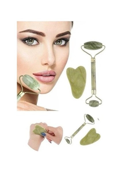 Jade Roller Gua Sha Taşı Seti