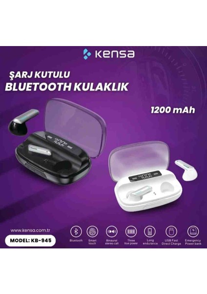 BT Kulaklık Pürüzsüz Ses Powerbank Özellikli Dijital Göstergeli