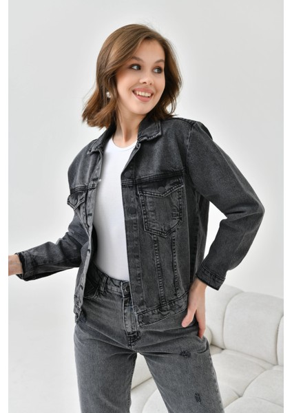 Kadın Antrasit Basic Jean Ceket