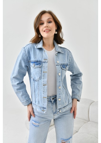 Kadın Açık Mavi Basic Jean Ceket fırsatları
