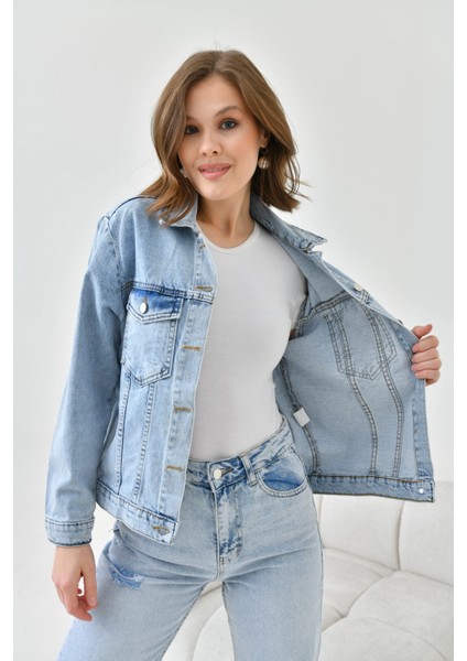 Kadın Açık Mavi Basic Jean Ceket indirimleri
