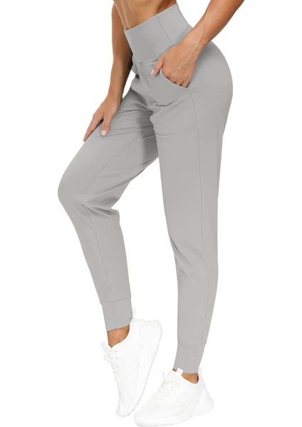 Genius Store Kadın Yüksek Bel Yoga Koşu Egzersiz Joggers Hafif Eşofman Altı Joger-Eşofman