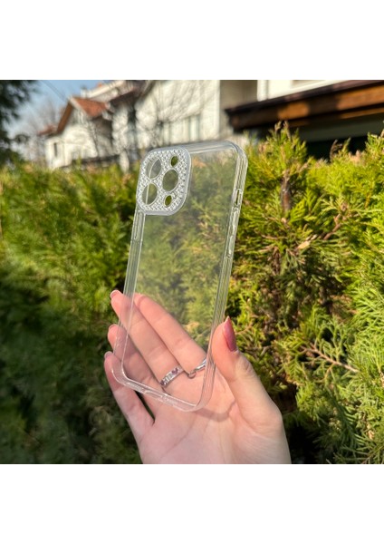 iPhone 13 Pro Max Taşlı Lens Korumalı Şeffaf Kılıf