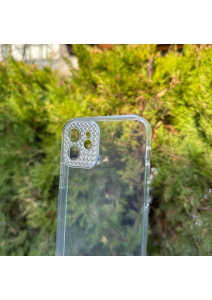 iPhone 12 Taşlı Lens Korumalı Şeffaf Kılıf