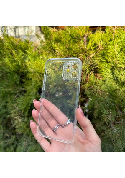 iPhone 12 Taşlı Lens Korumalı Şeffaf Kılıf