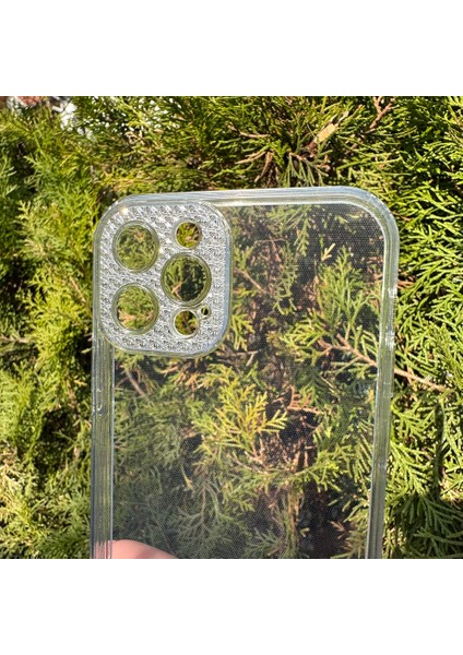 iPhone 12 Pro Taşlı Lens Korumalı Şeffaf Kılıf