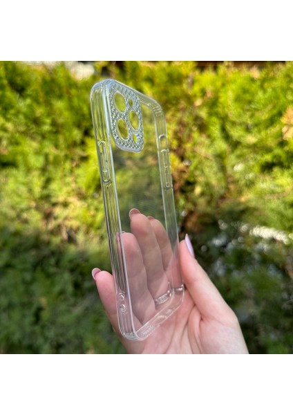 iPhone 12 Pro Taşlı Lens Korumalı Şeffaf Kılıf