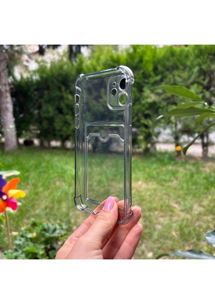 iPhone 11 Siyah Şeffaf Köşe Korumalı Kartlıklı Silikon kılıf