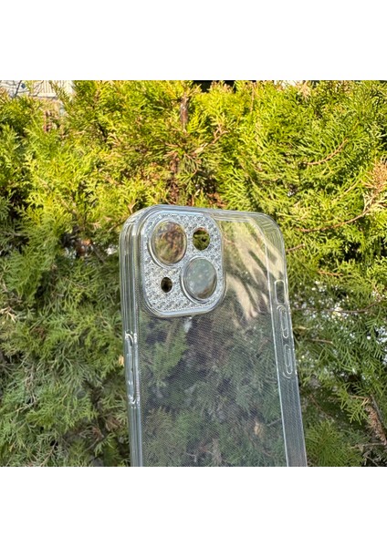 iPhone 14 Taşlı Lens Korumalı Şeffaf Kılıf