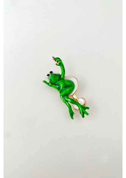 Oturan Yeşil Kurbağa Broş (Ölçü:5cm)