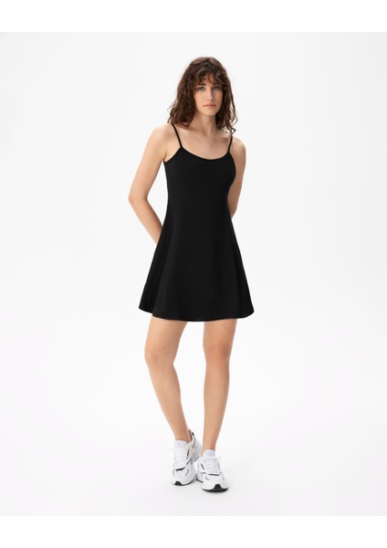 Siyah Active Şortlu Modal Tenis Yoga Spor Elbisesi