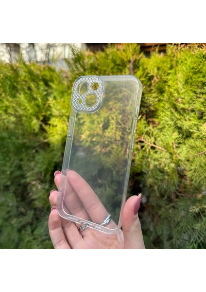 iPhone 13 Taşlı Lens Korumalı Şeffaf Kılıf