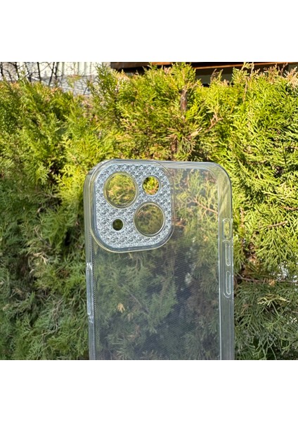 iPhone 13 Taşlı Lens Korumalı Şeffaf Kılıf