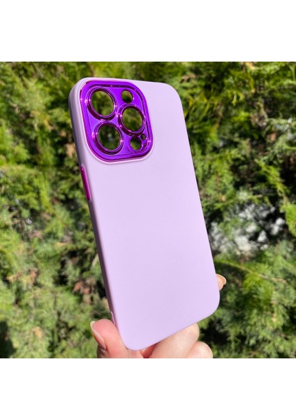 iPhone 13 Pro Mor Metal Kamera Korumalı Silikon Kılıf