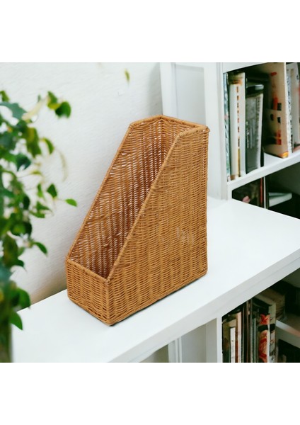 Ahşap Rattan Dergilik Kitaplık Doğal Bohem Özel Üretim Organizer 33CM