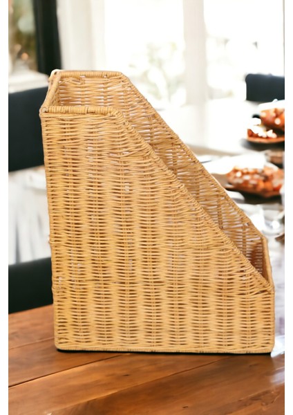 Ahşap Rattan Dergilik Kitaplık Doğal Bohem Özel Üretim Organizer 33CM modelleri