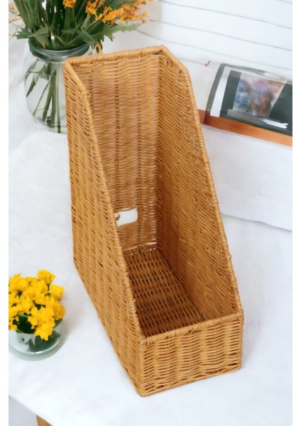 Ahşap Rattan Dergilik Kitaplık Doğal Bohem Özel Üretim Organizer 33CM fırsatları