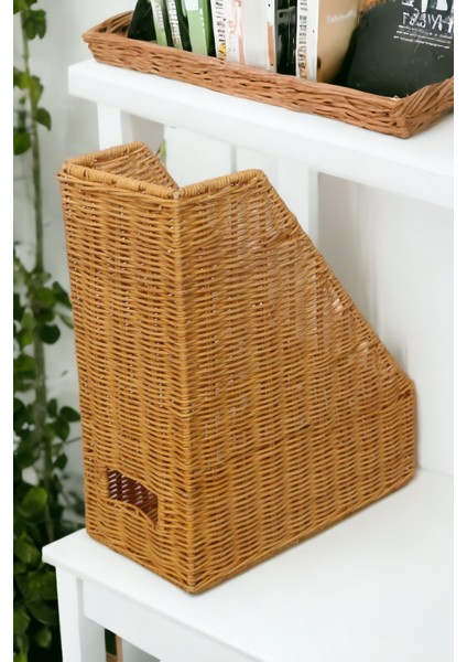 Ahşap Rattan Dergilik Kitaplık Doğal Bohem Özel Üretim Organizer 33CM indirimleri