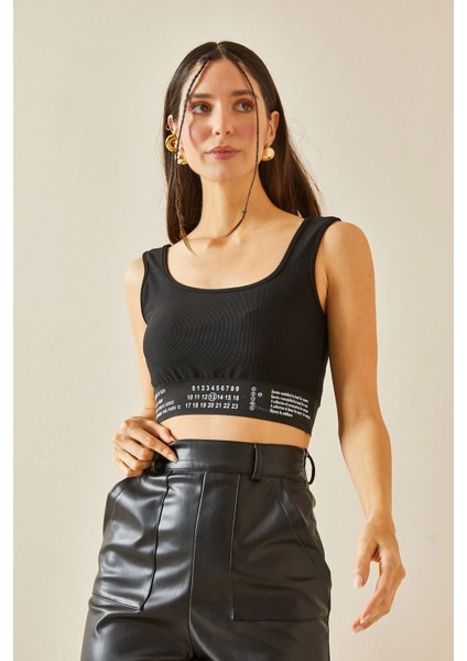 Siyah U Yaka Lastikli Crop Bluz 5YXK2-48381-02 fiyatları