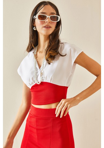 Kırmızı Gömlek Detaylı Crop Bluz 5YXK2-48365-04